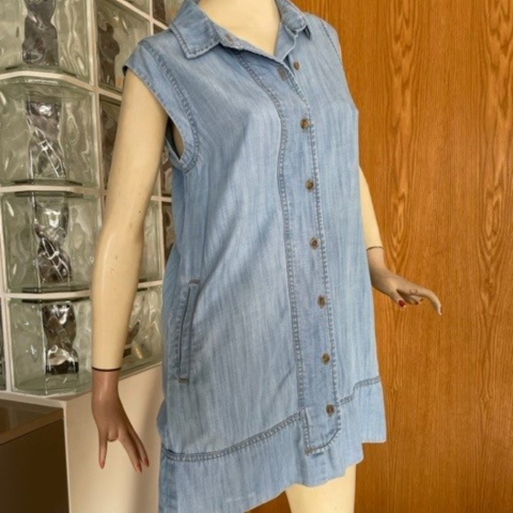 Soft Blue Denim CLOTH & STONE Sleeveless Loose-Fitting Shirt-Dress XS - Picture 1 of 9